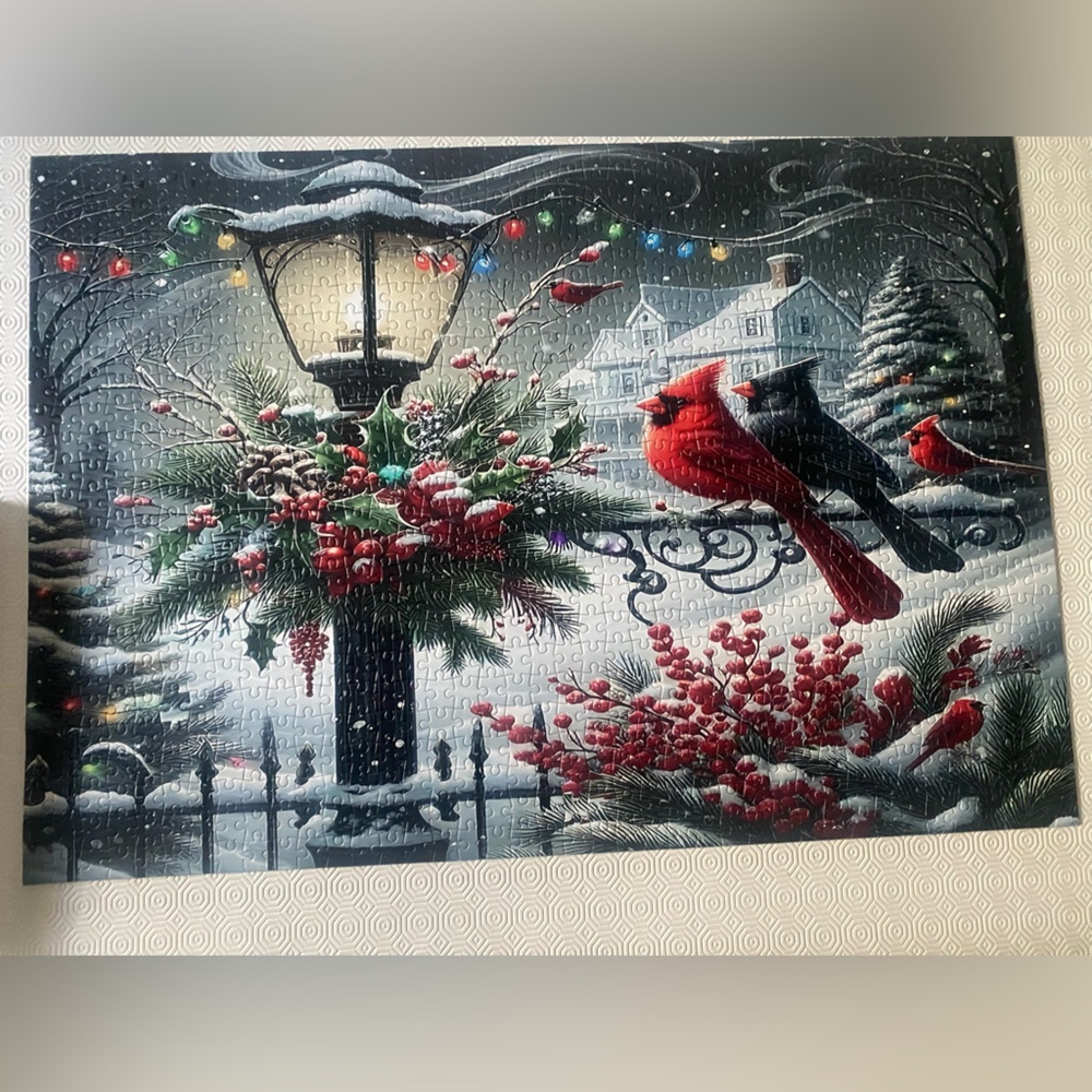 Festive Winter Scene Puzzle with Red Accents 1000 pieces